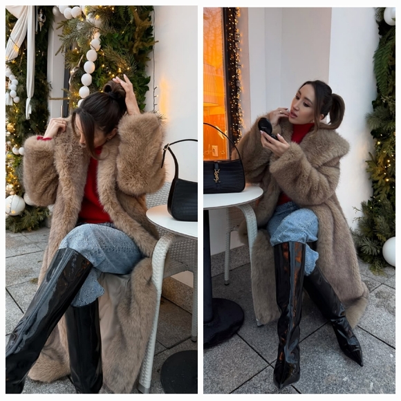 Zara Hooded Faux Fur Coat - Picture 6 of 14